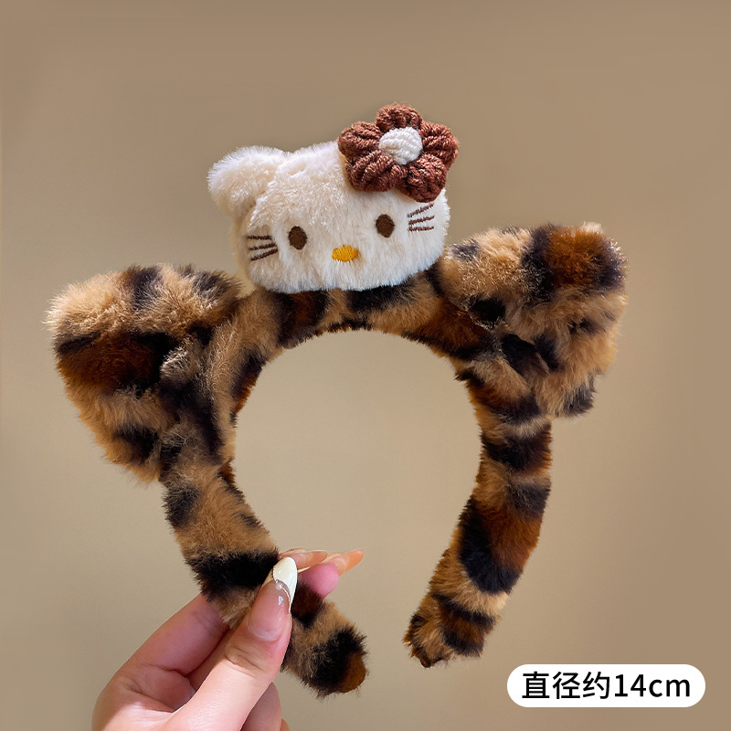 Hermoso leopardo gatito peluche casero lavado de la cara de la niña de la cabeza de la banda de maquillaje máscara de presión de cabello joyas de cabello