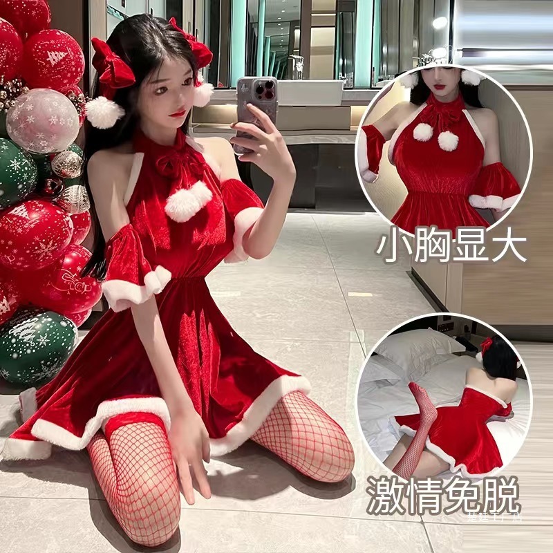 크리스마스 배틀 가운 섹시 란제리 롤 플레이 토끼 소녀 핫티 유혹 원피스 레이스 크리스마스 재미 도매