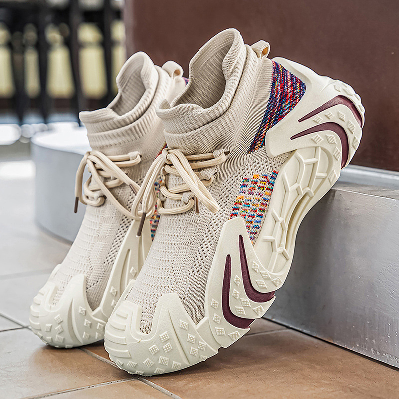 Street Fashion Brand Men's Shoes 2026 New Summer Fashion Fly-Knit Mesh Shoes Breathable Casual Sock Work Sneakers