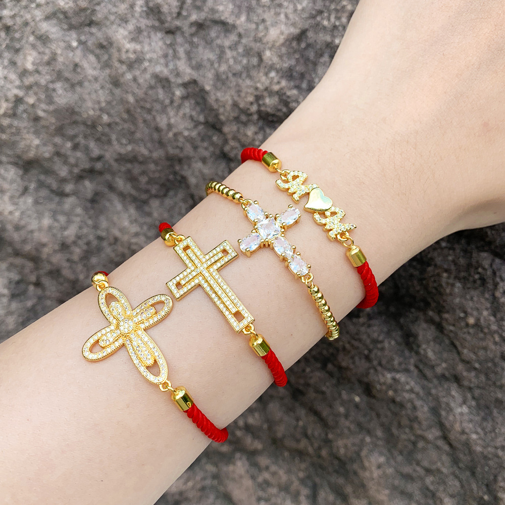 Copper Simple Style Classic Style Cross Inlay Zircon Bracelets display picture 1