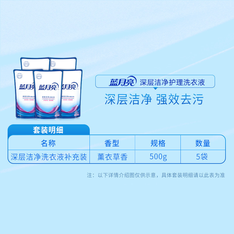 [5 Bags Set] Blue Moon Laundry Detergent Refill Lavender Clean 500g*5 Bags Blue Moon Laundry Detergent