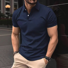 美式冰丝棉纯色POLO衫肌肉男修身弹力短袖翻领工装T恤紧袖保罗衫