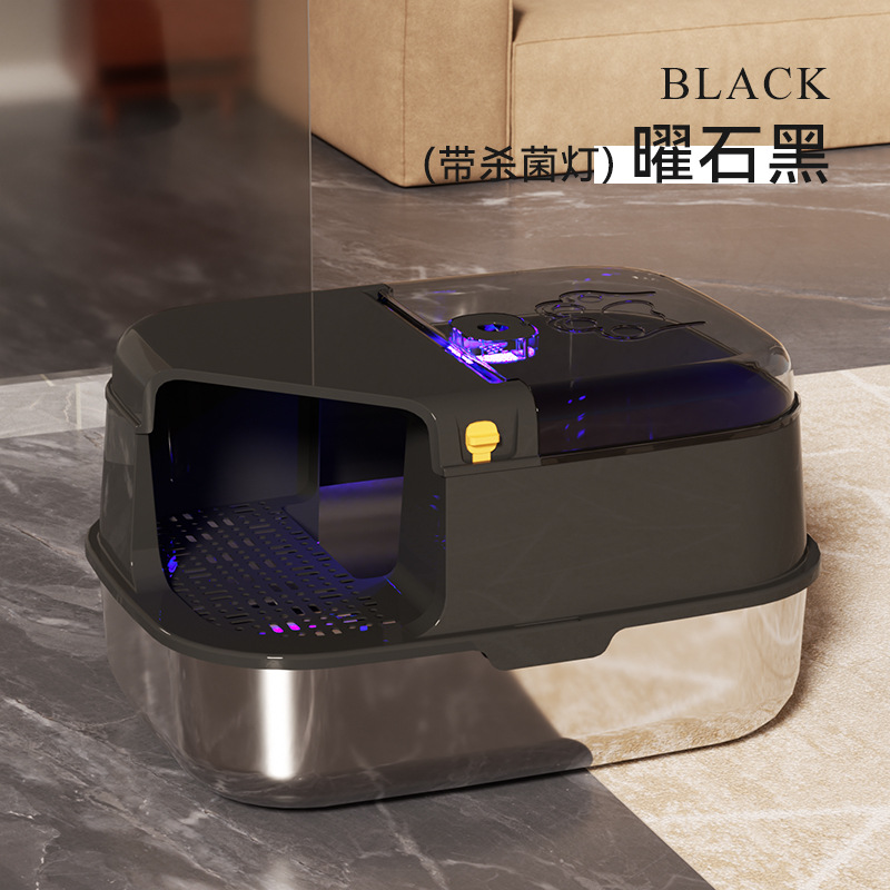 Explosiones transfronterizas de acero inoxidable totalmente cerradas lavabo de arena para gatos super grande anti-spillado desodorante lavabo de arena para gatos tipo pasillo