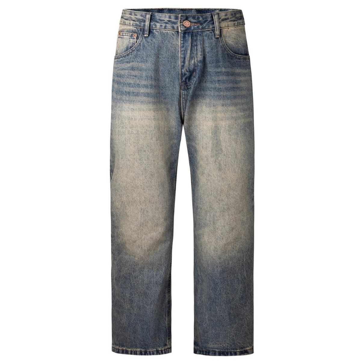 Lavados con agua hechos viejos jeans de estilo americano de alta calle vibe viento hombre vintage slimming rectas pantalones largos