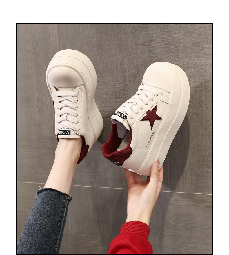 Giày sneaker nữ chunky đế dày tăng chiều cao, form thể thao mùa xuân — Màu đỏ be chi tiết 17