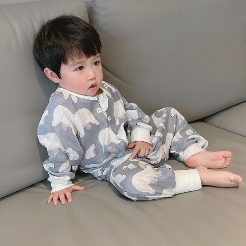  Summer Double Layer Bamboo Cotton Split Leg Sleeping Bag Infant Sleeping Bag Onesie Children's Sleeping Bag