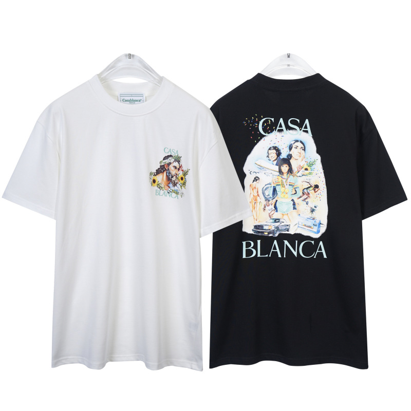 カサブランカ トレンド 半袖 夏新作 グリーン 三角文字 CASA テニスコート プリント Tシャツ|undefined