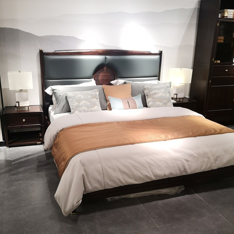 New Chinese-Style Ebony Solid Wood Bed 1.8m Master Bedroom Double Bed Villa Large Flat Guest Room Zen Big Bed