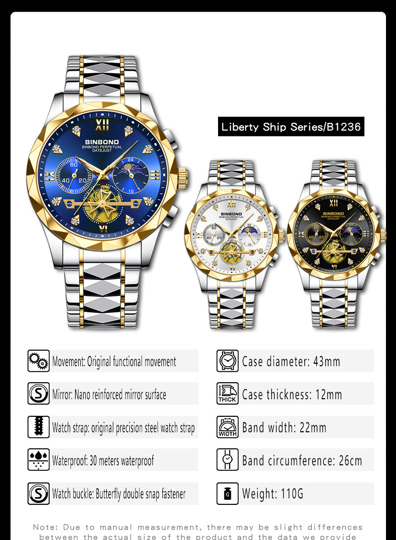 Men's Quartz Watch Multifunctional Tungsten Steel Chronograph_voghion.com