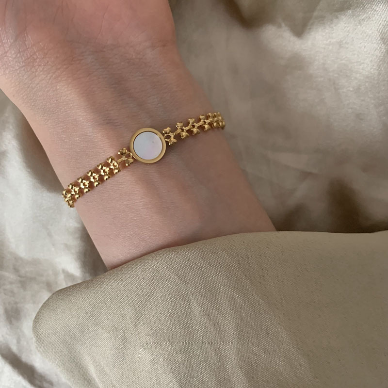 Fashion Round Titanium Steel Inlay Shell Bracelets