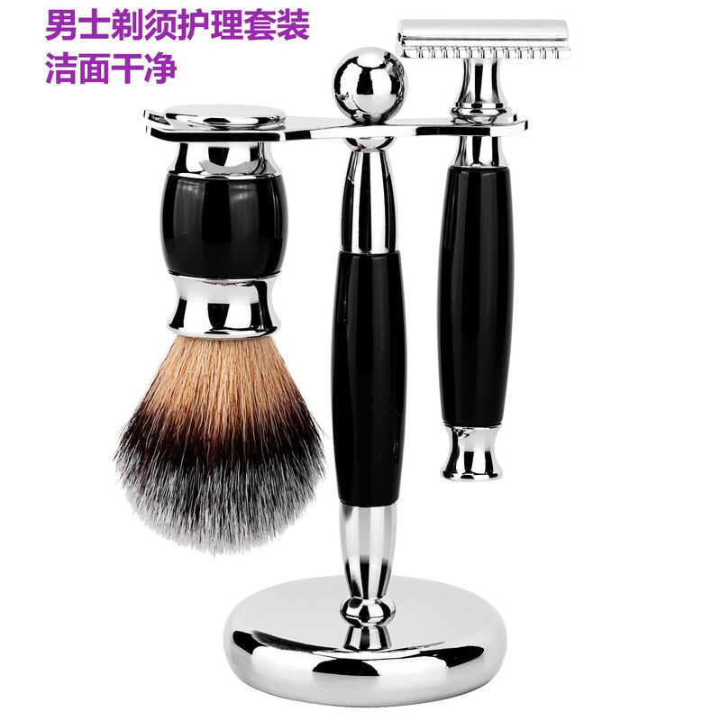 Factory supply beard brush suit manual Shaver suit foam brush metal black suit in stock wholesale