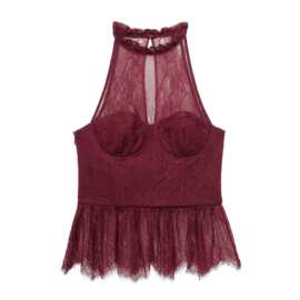 TAOP&ZA春夏新款女装性感时尚气质挂脖无袖收腰蕾丝上衣2339567