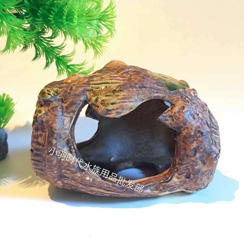 爬虫躲避 鱼躲避 石湾陶瓷饰品虾屋雕罐 雕罐 产卵罐 水族箱