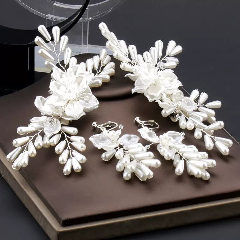 2022手工仿珍珠对夹水滴流苏后区配件新娘婚纱发饰造型发饰头花
