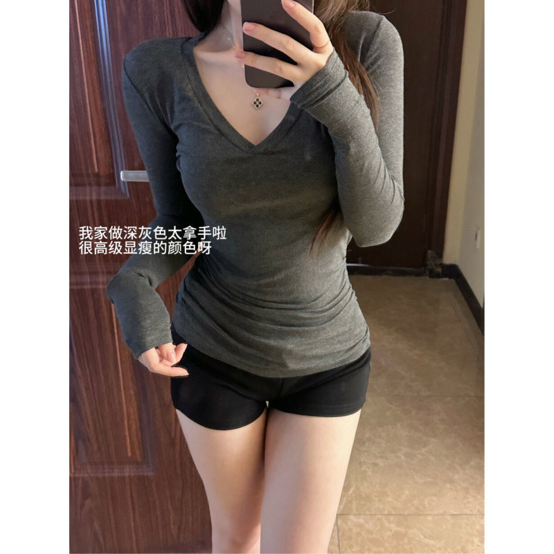 收腰显瘦V领正肩短袖面料柔软舒服百搭经典基础打底内搭修身|undefined