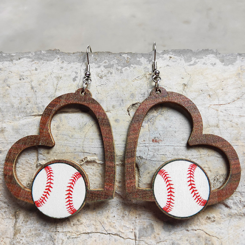 Sports Heart Shape Wood Null Printing Shape/pattern Women's Earrings display picture 6