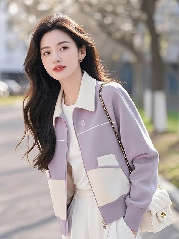 小香风洋气紫色短外套女秋冬装2025新款韩版时尚百搭开衫拉链卫衣|undefined
