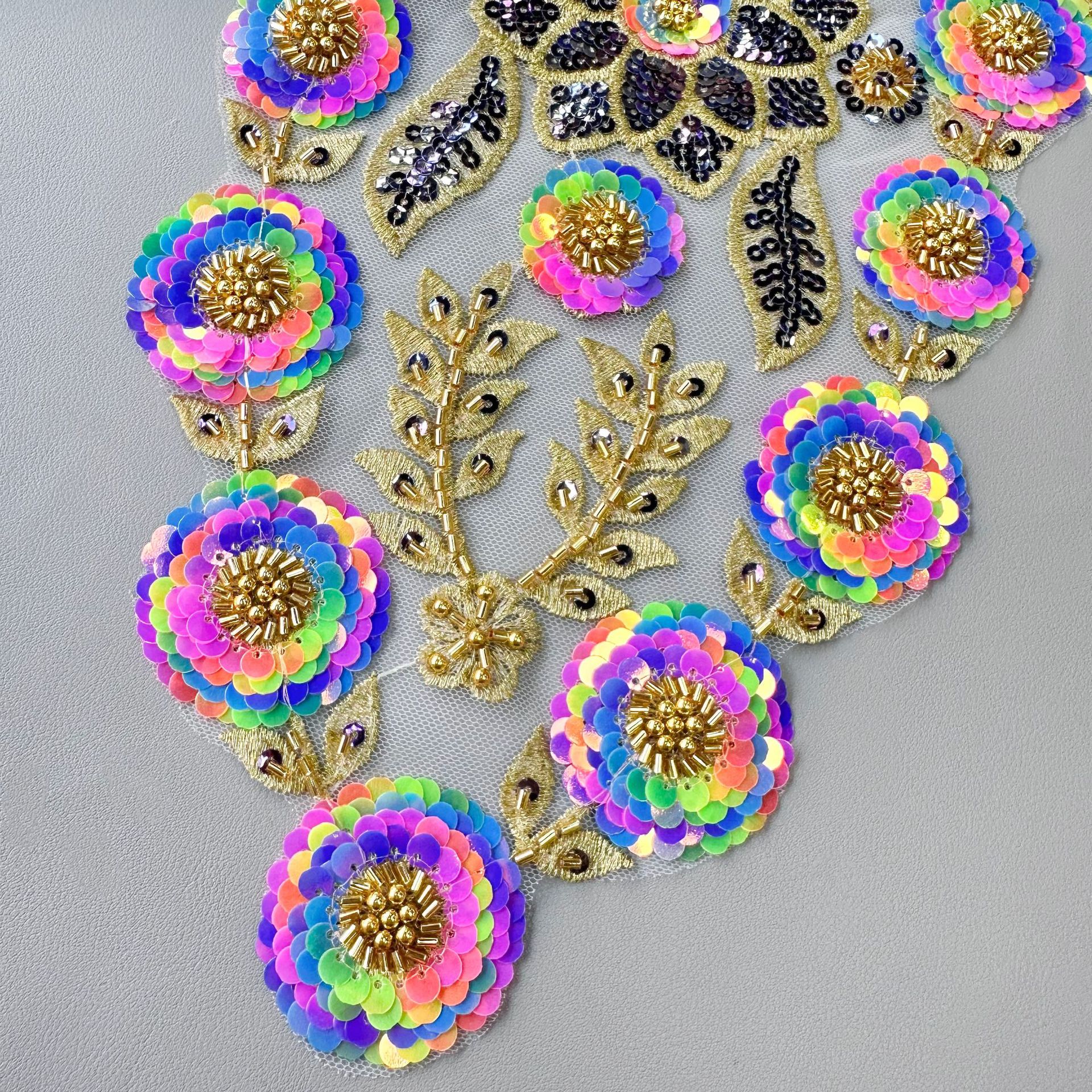 industria pesada multicolor sequinilla floral tridimensional bordado encaje dorado + encaje colorido decoración de vestido image 5