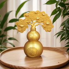 招财葫芦摆件水晶发财树家居客厅玄关轻奢新中式酒柜装饰品摇钱树