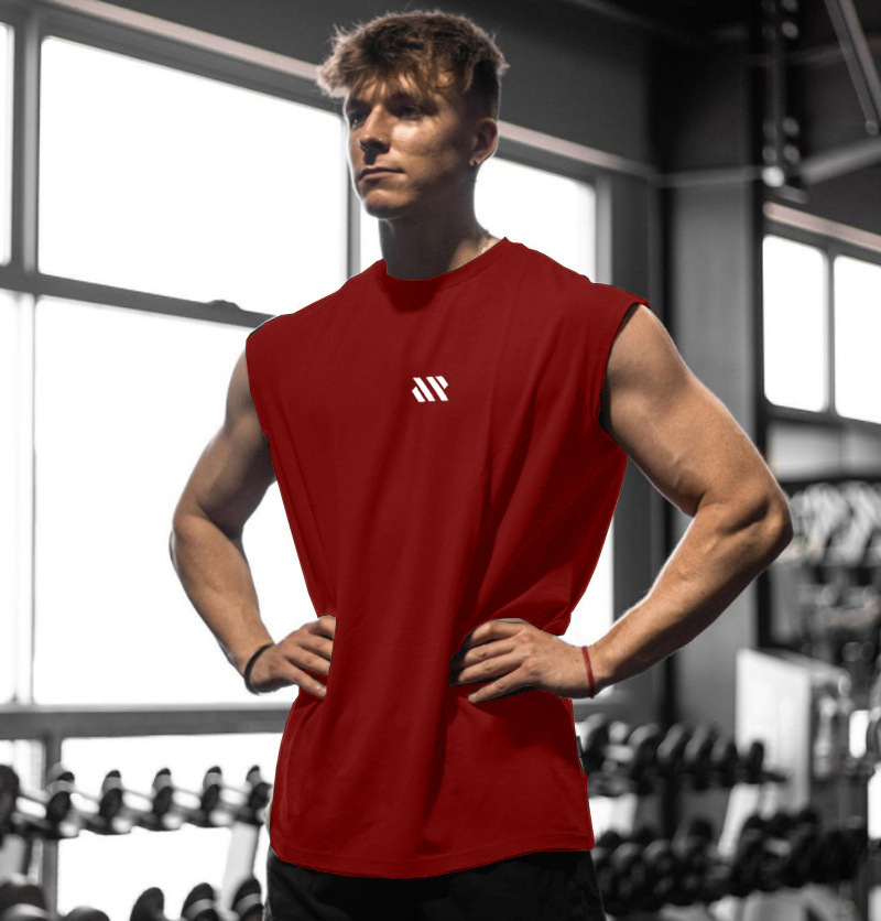 Camiseta de hombro ancho para hombres de verano chaleco de fitness de malla entrenamiento de ropa de fitness relajado chaleco de Maratón de marea de cuello redondo