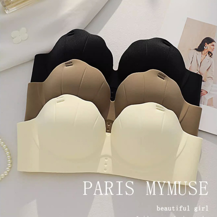 Ropa interior sin costuras de las mujeres pequeño pecho push-up copa de palma grande pecho-recolección de pecho anti-flacidez sin tirantes sujetador antideslizante verano de las mujeres