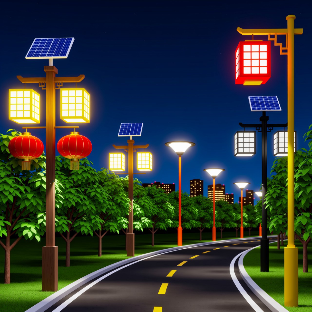 户外园林太阳能庭院灯公园景区3米4米景观灯简约现代别墅小区路灯