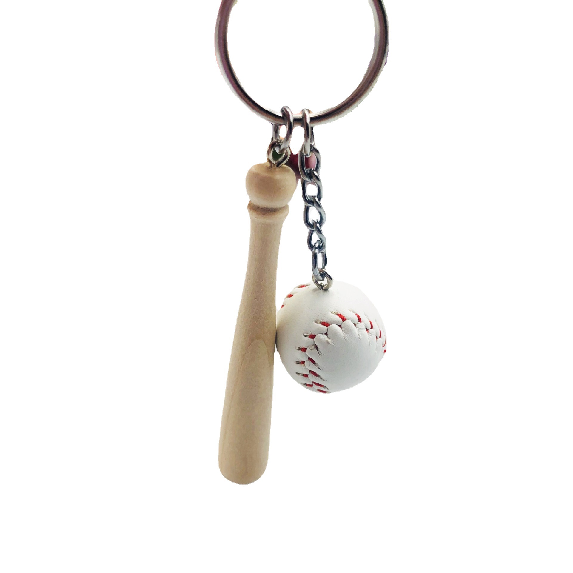 Mini simulación tamaño pequeño béisbol con gran palo de madera 2-pieza llavero colgante adornos deportivos recuerdo