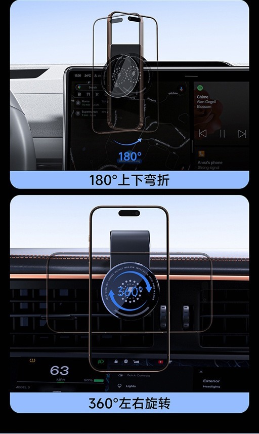 Car Magnetic Phone Holder with Vacuum Suction, Car Navigation Suction Cup Mount, Cross-Border Wireless Charging Car Mount