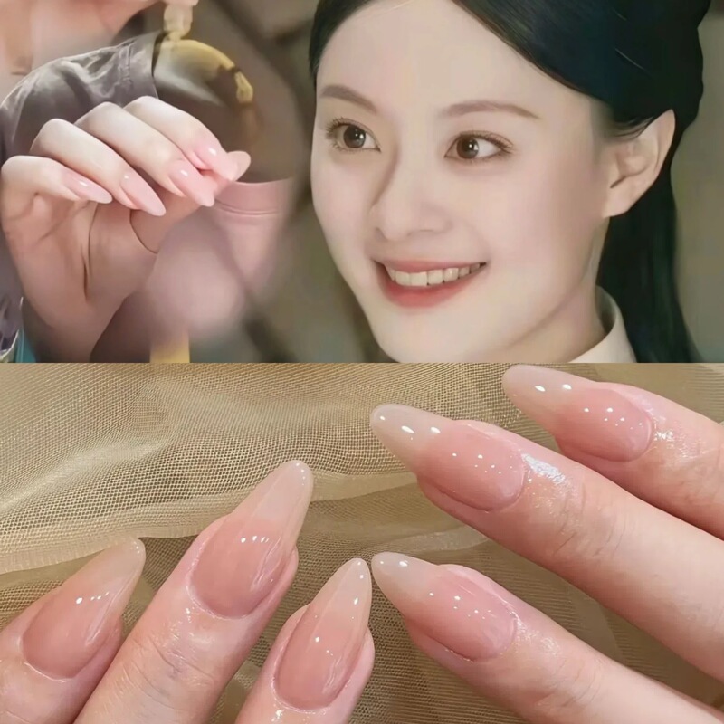 [Hanhanjia] Handmade Nude Wearable Nails Mid-Length 2025 New High-End Manicure Nail Patches to Show Whiteness