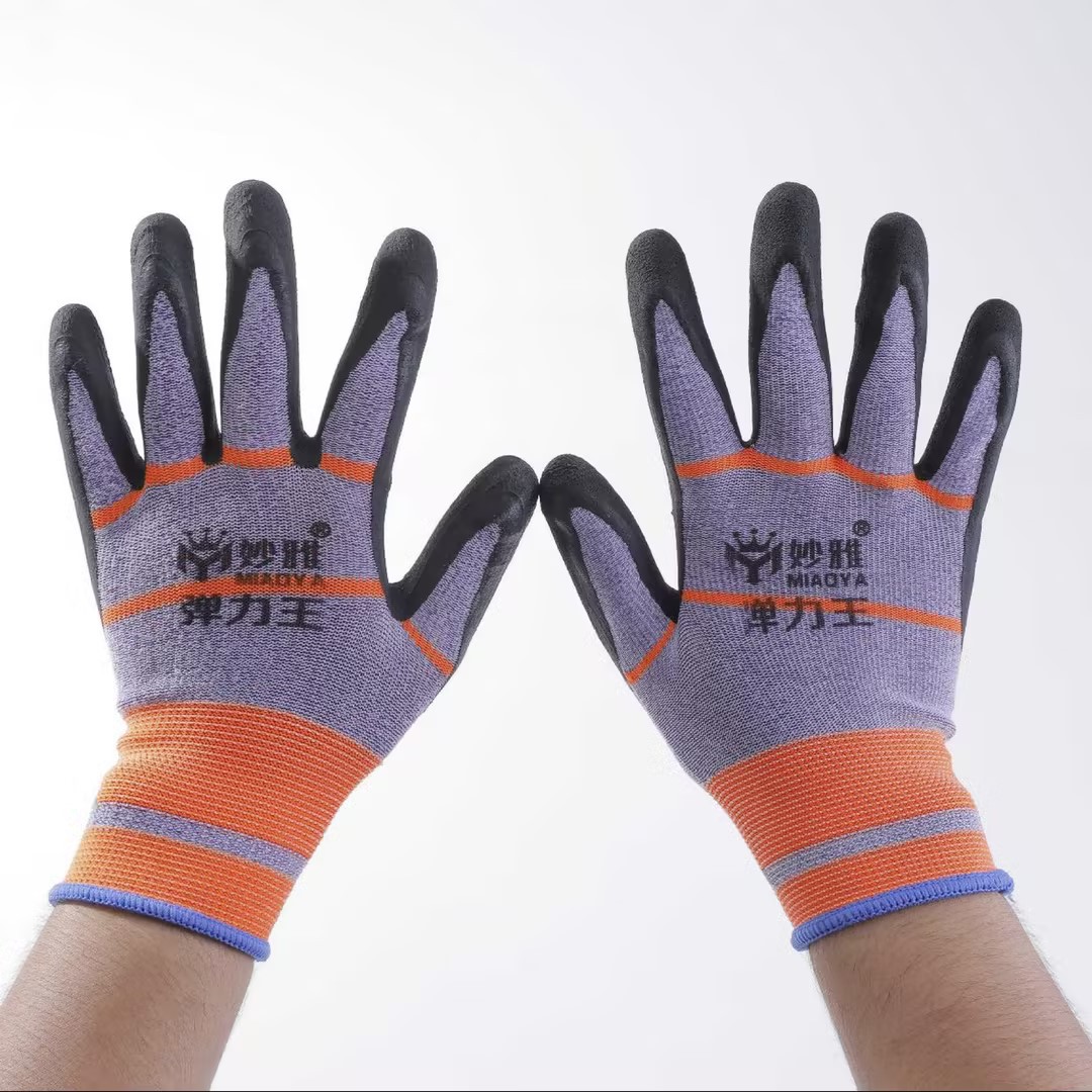 Guantes de nitrilo N518 guantes de caucho resistente al desgaste de nylon para la protección del sitio de construcción con guantes de goma