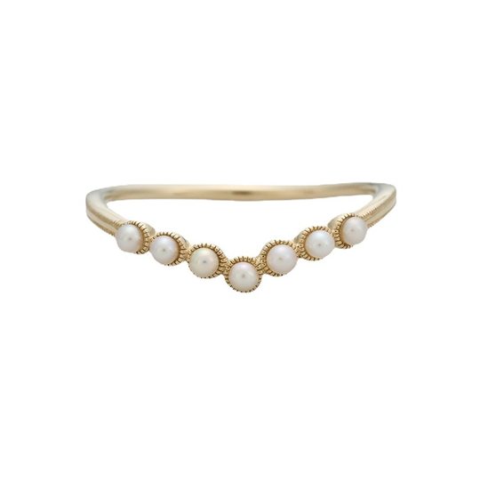 Qixiang jewelry Japanese style light luxury agete Museum rice Pearl V-shaped pattern ring female 925 silver gold plated