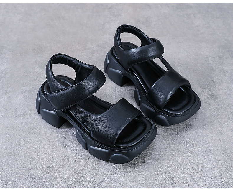 Dép sandal nữ quai ngang da bò thật, đế dày cổ điển, hở ngón, phong cách La Mã — Màu be chi tiết 12