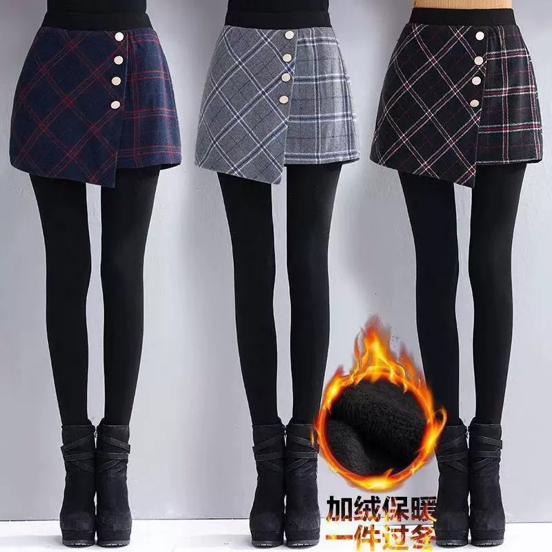 Плюс бархатные поддельные леггинсы из двух частей женского пола носят толстые бедра осенью и зимой