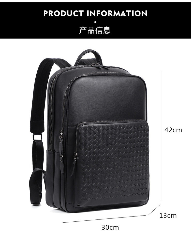 Ba lô nam da thật dệt tay thủ công, ba lô du lịch công sở dung tích lớn, ngăn máy tính 15,6 inch — Màu đen chi tiết 13