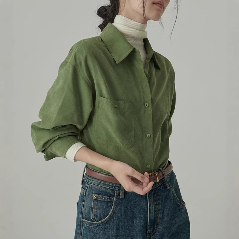 HAVERICE Restaurant Soft Velvet Shirt New Ambient Dopamine Color All-match Shirt Top Women