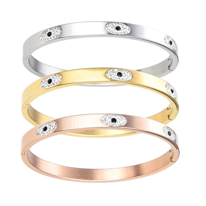 25g Weight Vacuum Plating Gold Plating Process Lady Eye Stainless Steel Zircon Bangle In Bulk