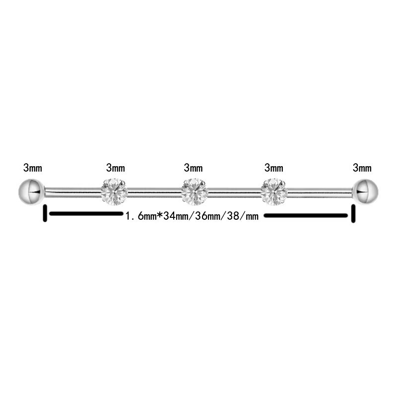 F136 Titanium Alloy Implant Grade Inner Spiral Tragus Ear Piercing Double-Ended Straight Rod with Zircon Ear Bridge Nail detail image 21