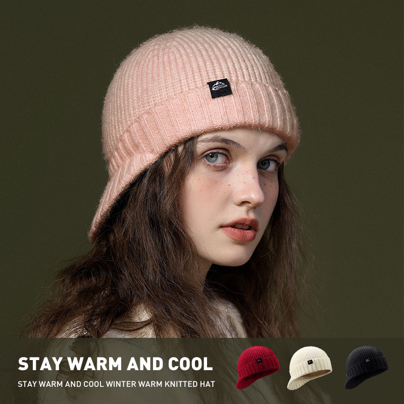 Dames herfst en winter Antarctisch fluweel Warme gebreide koude muts met grote hoofdband Veelzijdige wollen muts, gepersonaliseerd_voghion.com