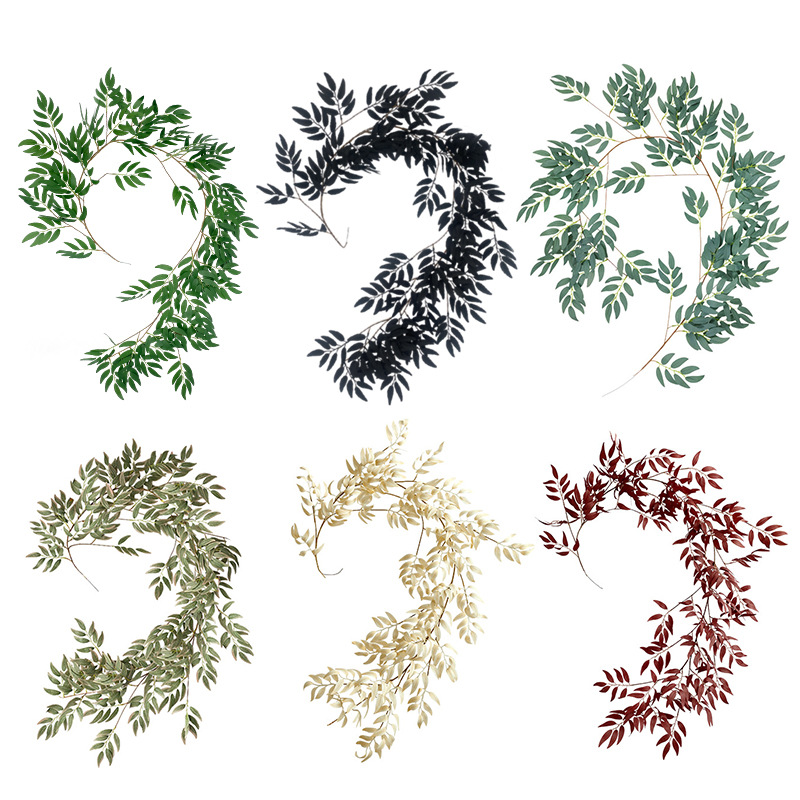 Artificial hoja de sauce ratán suministro transfronterizo ins boda colgante de pared verde planta arco bobinado simulación de cifrado hoja de sauce Ratán