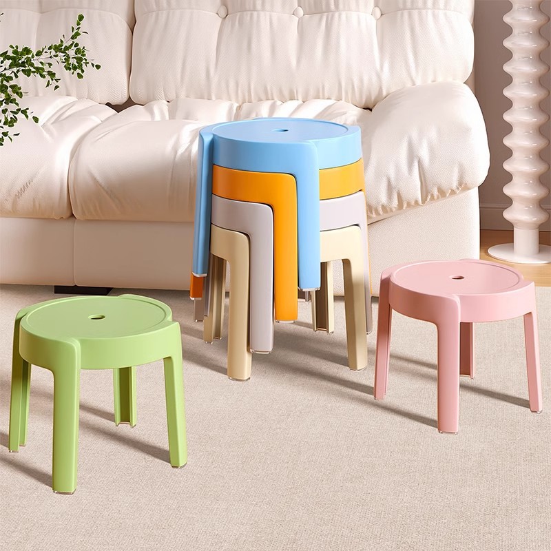 Thickened Plastic Small Stool for Home Use, Simple Living Room Coffee Table Stool, Stackable Adult Round Stool, Bathroom Non-Slip Low Stool
