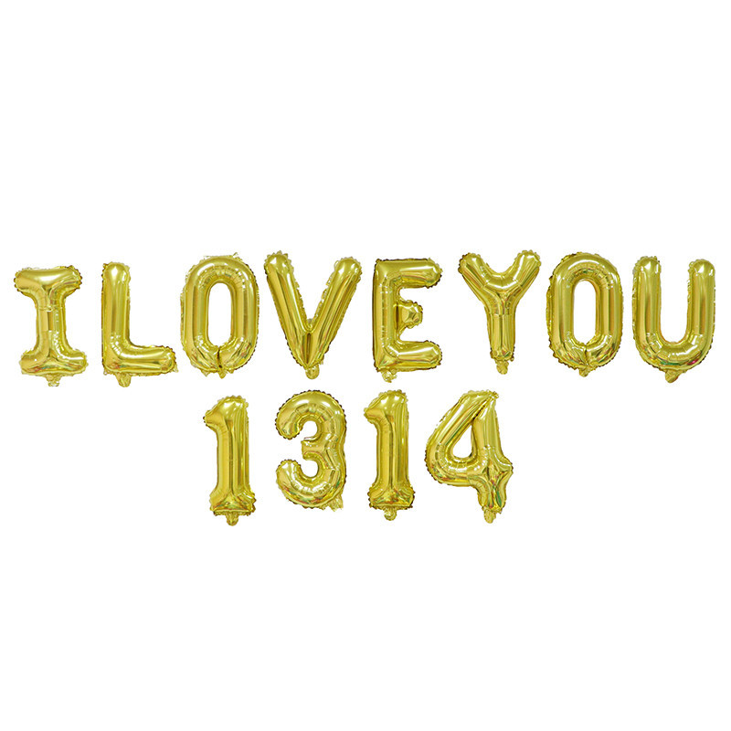 16寸英文字母ILOVEYOU1314鋁膜氣球套裝求婚表白我愛你鋁箔球
