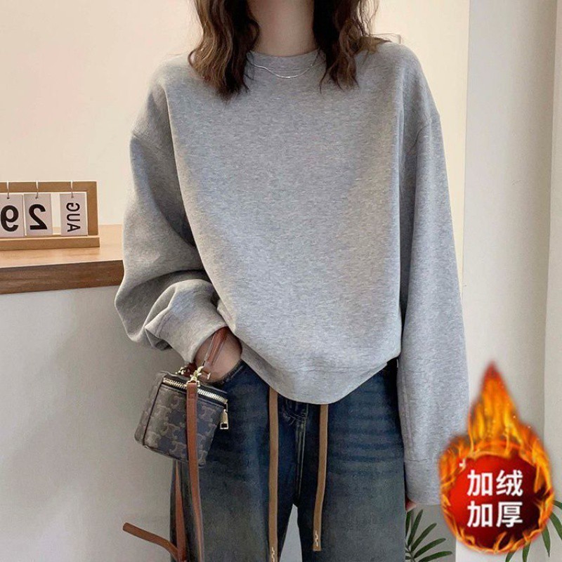 穿不腻!Bi眼入今年流行咖啡色圆领卫衣短款秋冬女2025新款加绒|undefined