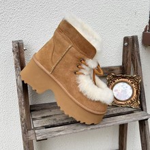 宋雨琦同款~松糕厚底加绒雪地靴女冬季新款外穿圆头增高保暖短靴