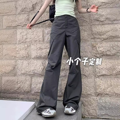 150の小さい背のアメリカ式の多ポケットのカジュアルな仕事のズボンの女性の夏のゆったりしている広足の高腰のストレートなズボンのxsは高く現れます。