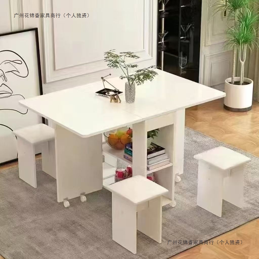Mesa de comedor plegable doméstica móvil retráctil rectangular simple mesas y sillas multifuncionales de tipo pequeño mesas de comedor combinadas