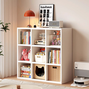 Solid Wood Lattice Cabinet Nine-Square Grids Free Combination Bookshelf Floor-Standing Storage Rack Storage Locker Low Cabinet Kidsren's Bookcase