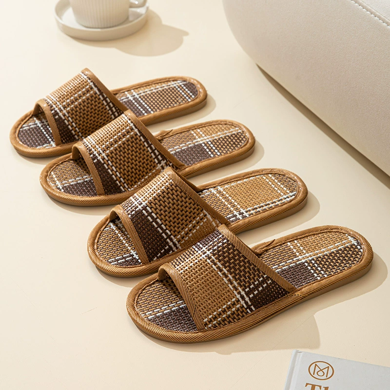 Квадратные домашние тапочки из ротанга Four Seasons с соломенным ковриком для мужчин и женщин, домашние тапочки с деревянным полом, Нескользящие соломенные коврики, Тапочки