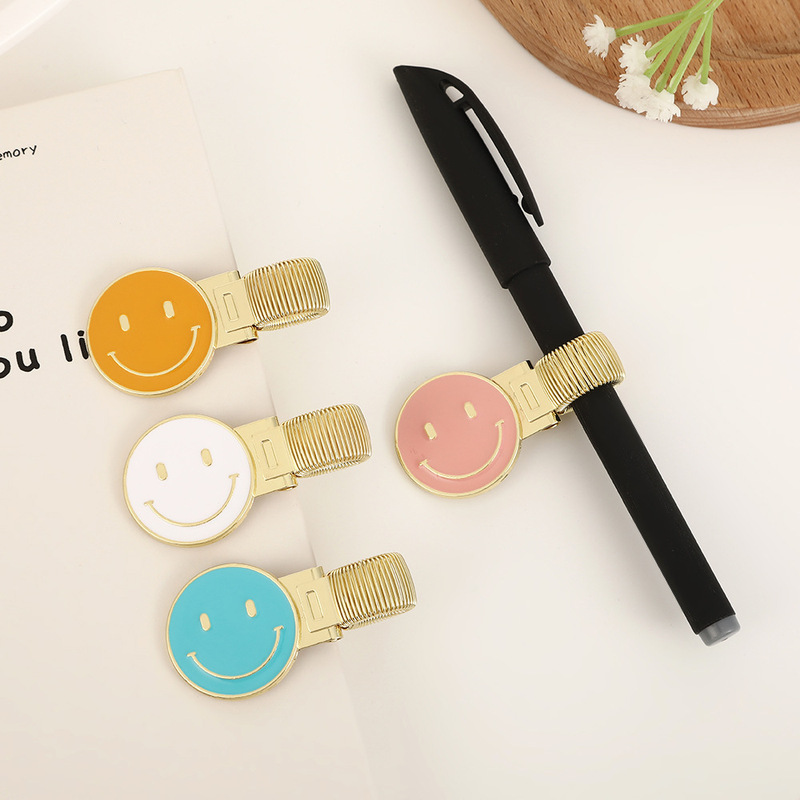 Cartoon Smiling Face Dripping Oil Metal Pen Clip Student Notebook Accessories Pen Insert Internet Celebrity Cute Expression Pen Clip Gift