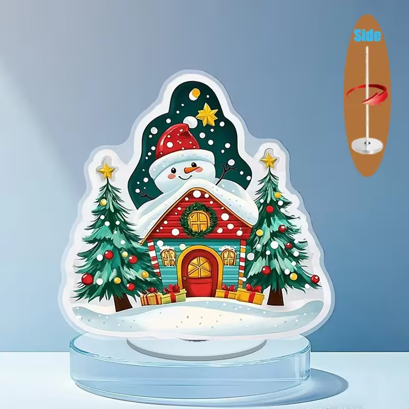 Impresión plana transfronteriza 2D plana 360 giratoria vista de nieve pingüino cabina accesorios de escritorio festivales interiores al aire libre