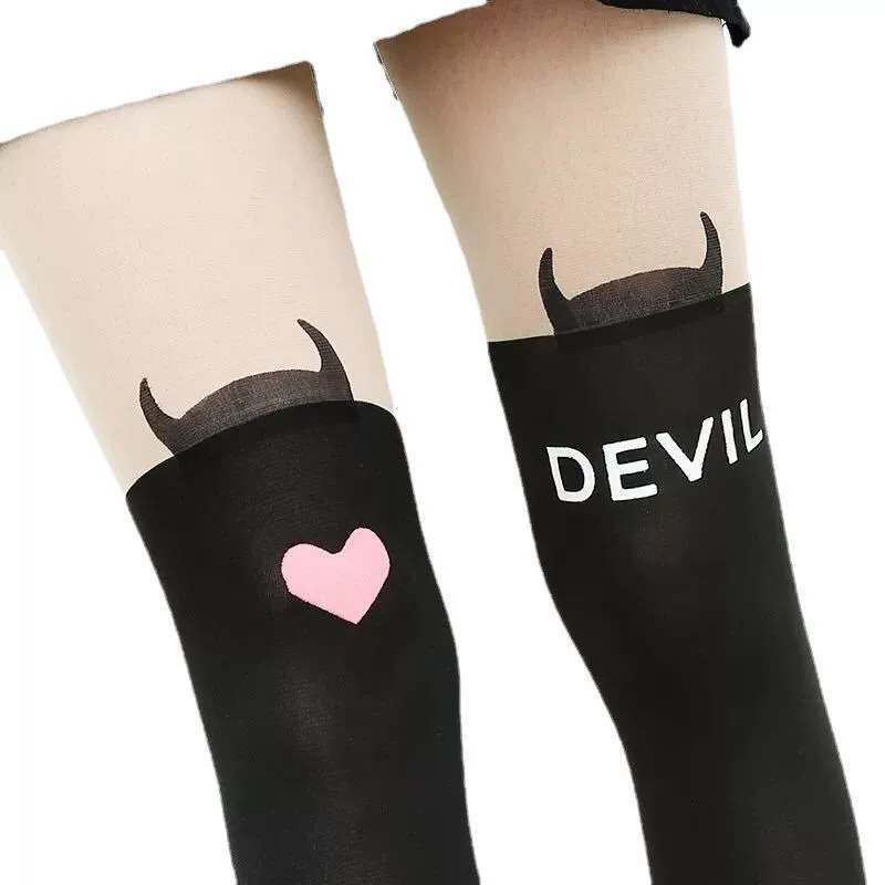 Japanese fake knee stitching stockings kitty cat little devil tattoo tattoos tattoo fake high tube pantyhose